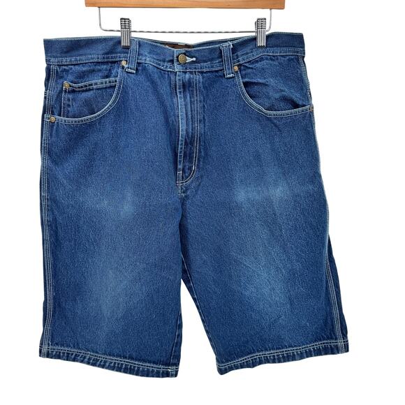 Risk Jeans Co Shorts Mens 38 (38x14 ACTUAL) Blue Denim Faded Wash Vintage Y2K - Picture 2 of 8